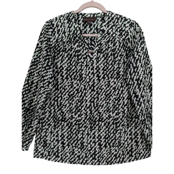 Dana Buchman Leopard Print Blouse Small Aqua Black Long Sleeve Top Office Shirt - Picture 2 of 11